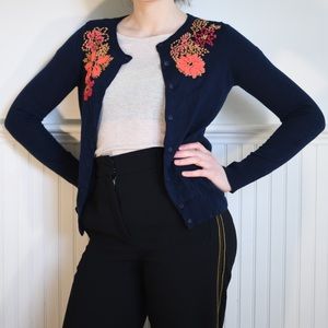 Anthropologie flower embroidery cardigan